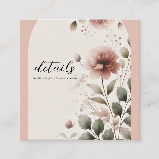 Carte De Visite Carré Rose du désert rose et vert floral mariage verdure (Devant)