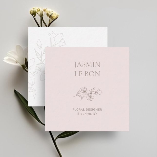 Carte de visite Carré rose floral minimal chic (Créateur téléchargé)