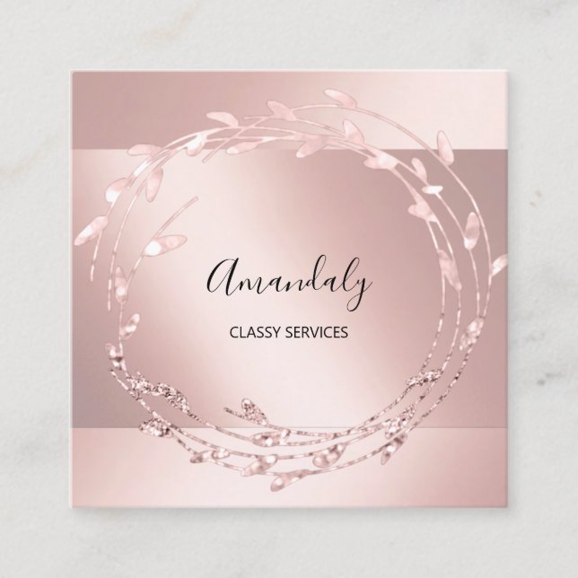 Carte De Visite Carré Rose Floral Wreath Élégant Planificateur d'événeme (Devant)
