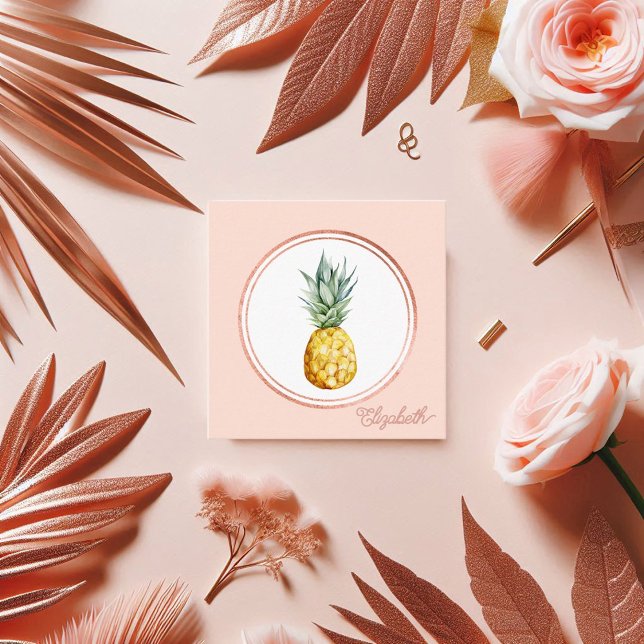 Carte De Visite Carré Rose Gold Blush Pink Tropical Party Planner (Rose Gold Blush Pink Tropical Party Planner Square Business Card)