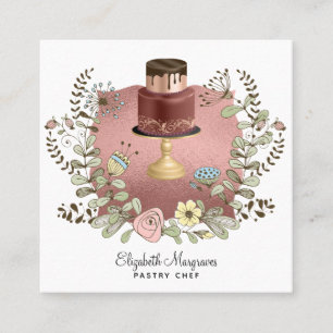 Carte De Visite Carré Rose Gold Cake Bakery Baker Pâtisserie Chef Carré