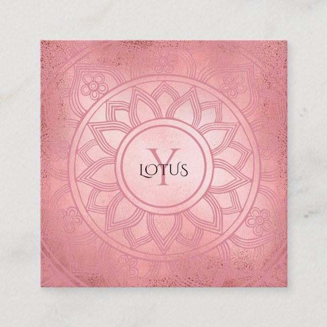 Carte De Visite Carré Rose Gold Elegant Lotus Mandala Yoga Centre (Devant)