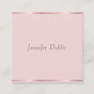 Carte De Visite Carré Rose Gold Elegant Modèle de script main moderne