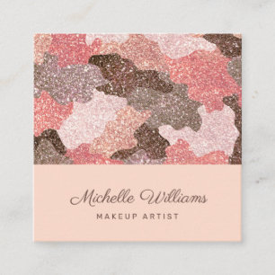 Carte De Visite Carré Rose Gold Faux Parties scintillant Camouflage Prof