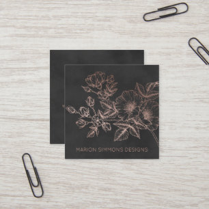 Carte De Visite Carré Rose Gold Foil Floral Carré Business