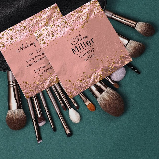Carte De Visite Carré Rose Gold Foil Glittery Stylish Glam Maquillage Ar (Créateur téléchargé)