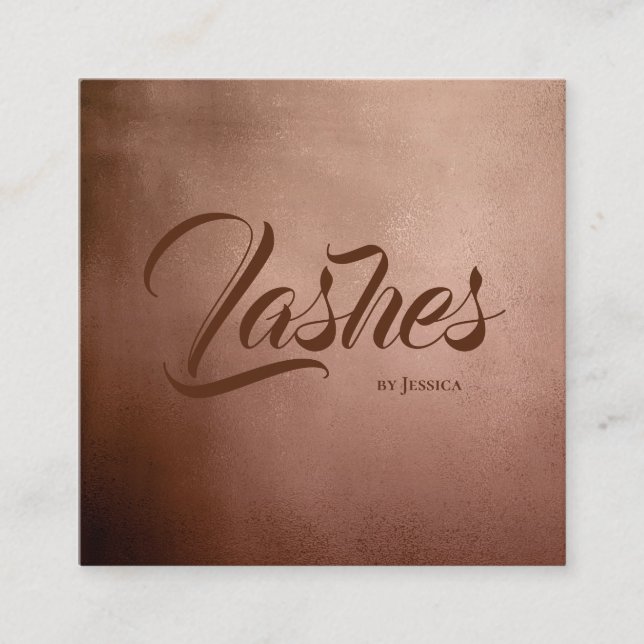 Carte De Visite Carré Rose Gold Lashes Studio Beauty Shop Luxe Élégant (Devant)