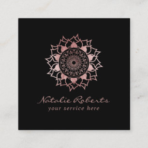 Carte De Visite Carré Rose Gold Mandala Flower Logo Beauty Salon Spa