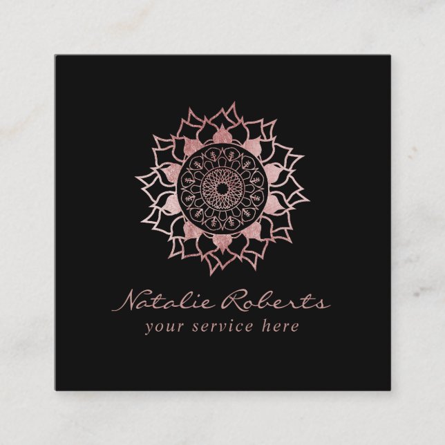 Carte De Visite Carré Rose Gold Mandala Flower Logo Beauty Salon Spa (Devant)