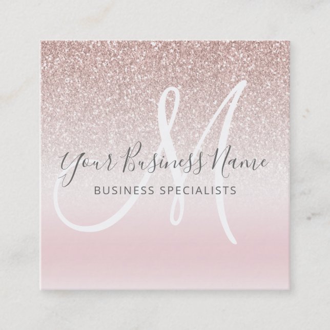 Carte De Visite Carré Rose Gold Parties scintillant Girly Business Logo  (Devant)