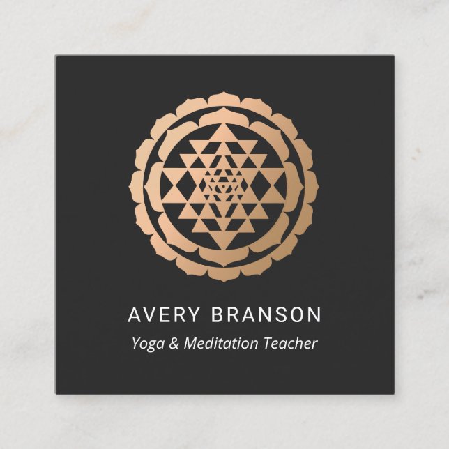 Carte De Visite Carré Rose Gold Shri Yantra Méditation Enseignant (Devant)