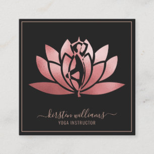 Carte De Visite Carré Rose Gold Signature Lotus Fleur Yoga Pose