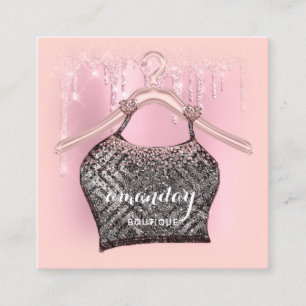 Carte De Visite Carré Rose Hanger Dress Fashion Shop Parties scintillant