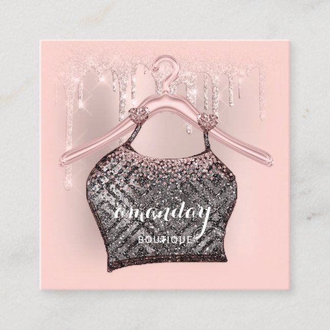 Carte De Visite Carré Rose Hanger Hanger Robe Mode Boutique Parties scin (Devant)