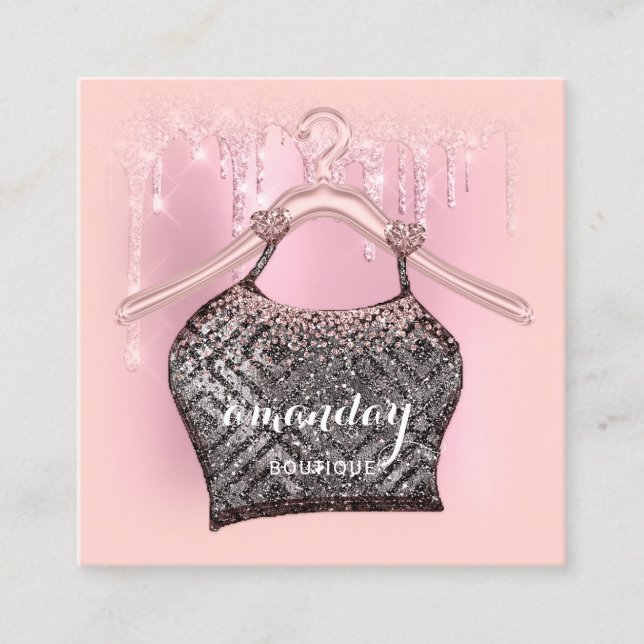 Carte De Visite Carré Rose Hanger Hanger Robe Mode Boutique Parties scin (Devant)