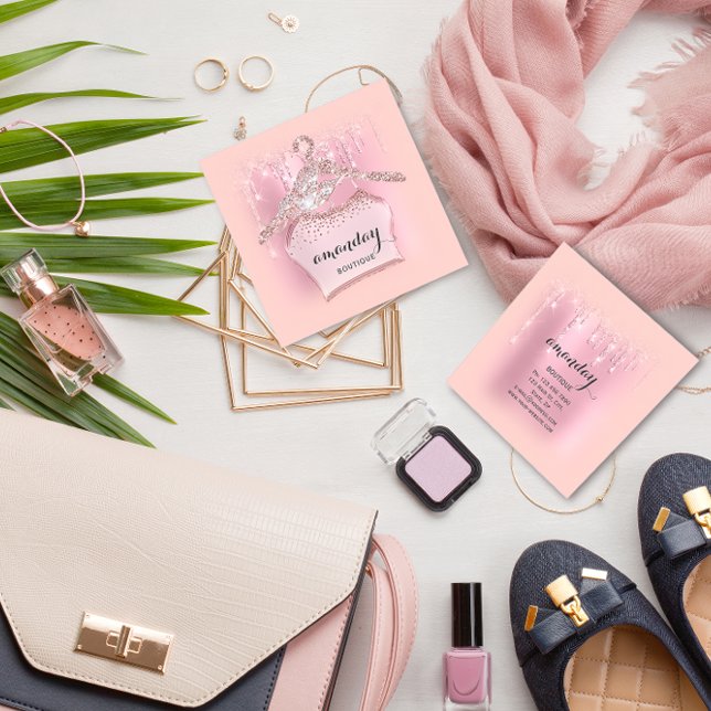 Carte De Visite Carré Rose Hanger Robe Mode Shop Lecteurs rose (Créateur téléchargé)