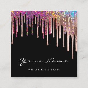 Carte De Visite Carré Rose maquillage noir arc-en-ciel holographe goutte