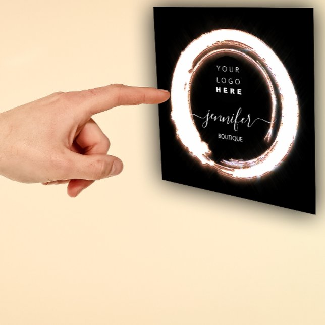 Carte De Visite Carré Rose noir cadre personnalisé QR LOGO SHOP (Black Rose Frame Custom QR LOGO SHOP Square Business Card)