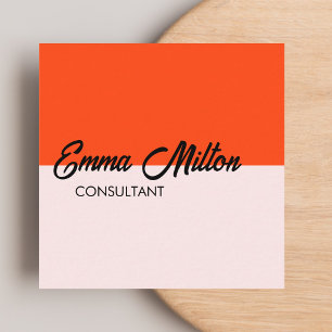 Carte De Visite Carré Rose Orange Élégant Moderne Consultant Gras
