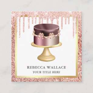 Carte De Visite Carré Rose Parties scintillant or Drives Custom Pink Cak