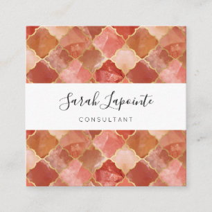 Carte De Visite Carré Rose Quartz & Gold Chic & Elégant Motif marocain