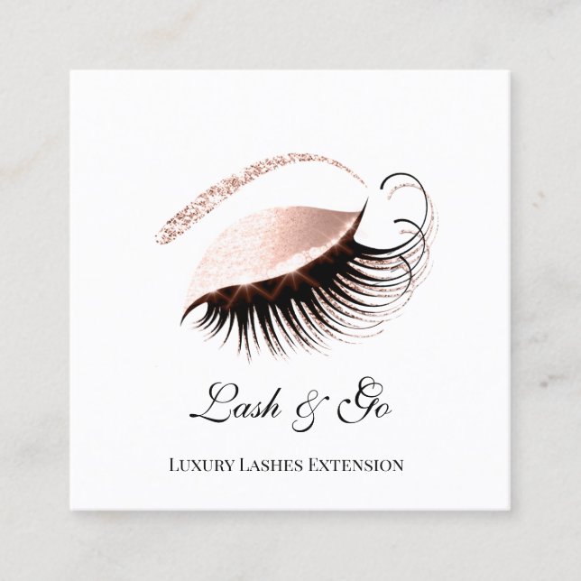 Carte De Visite Carré Rose rose maquillage Artiste Lashes Extension Blan (Devant)