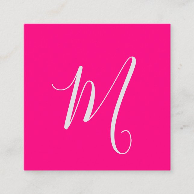 Carte De Visite Carré rose vif - monogramme chic (Devant)