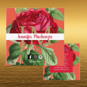 Carte De Visite Carré Rose vintage or jolie Pêche et rose