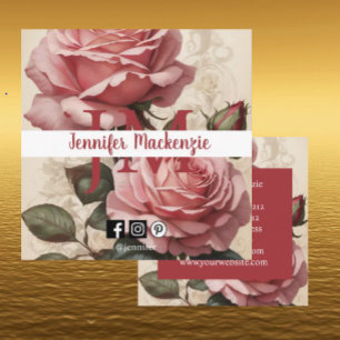 Carte De Visite Carré Roses Anciennes Joli Rose