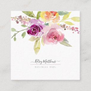 Carte De Visite Carré Roses d'été aquarelle de PixDezines, prune