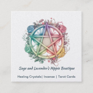 Carte De Visite Carré Roses et pentagramme d'aquarelle