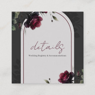 Carte De Visite Carré Roses Rouges de Bordeaux Ombre Gris Détails Florau