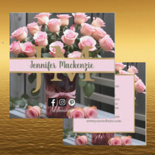 Carte De Visite Carré Roses Vintage Or Rose Pâle