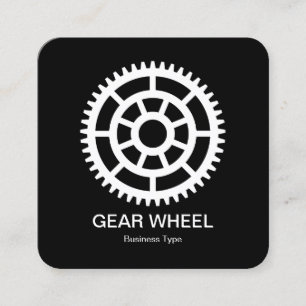 Carte De Visite Carré Roue d'engrenage 03 - Blanc sur noir