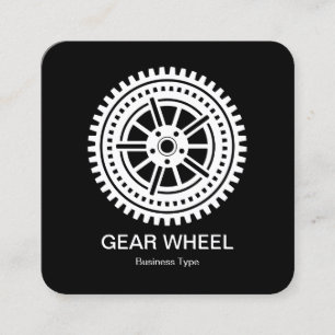 Carte De Visite Carré Roue d'engrenage 04 - Blanc sur noir