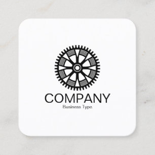 Carte De Visite Carré Roue d'engrenage 05v2 - Noir sur Carré blanc