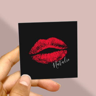 Carte De Visite Carré Rouge Lips Kiss Signature Maquillage Artiste Plaqu