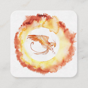 Carte De Visite Carré *~* Rouge Orange Flamme Phoenix Cercle de feu Blan