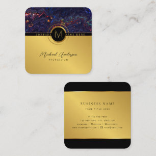 Carte De Visite Carré Royal Luxury Gold Round Abstrait & Agate Monogramm