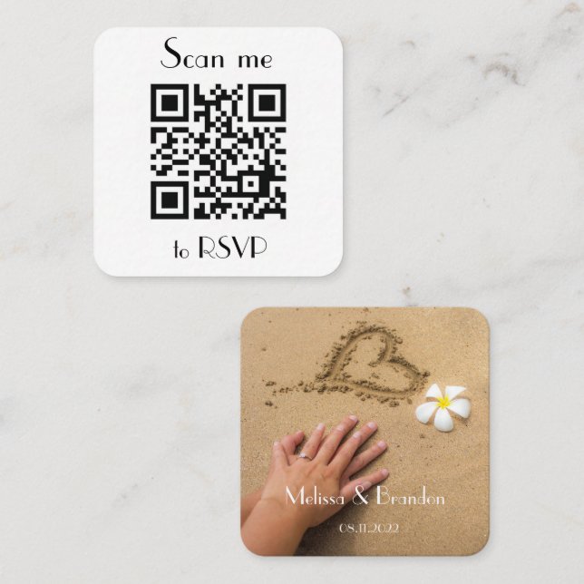 Carte De Visite Carré RSVP photo simple Mariage QR Code Réponse (Devant / Derrière)