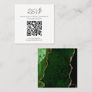 Carte De Visite Carré RSVP Site Web Green Agate Gold Parties scintillant