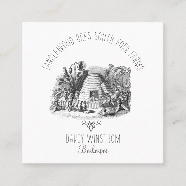 Carte De Visite Carré Ruche d'abeille à miel vintage Apiculteur Apiary F (Devant)