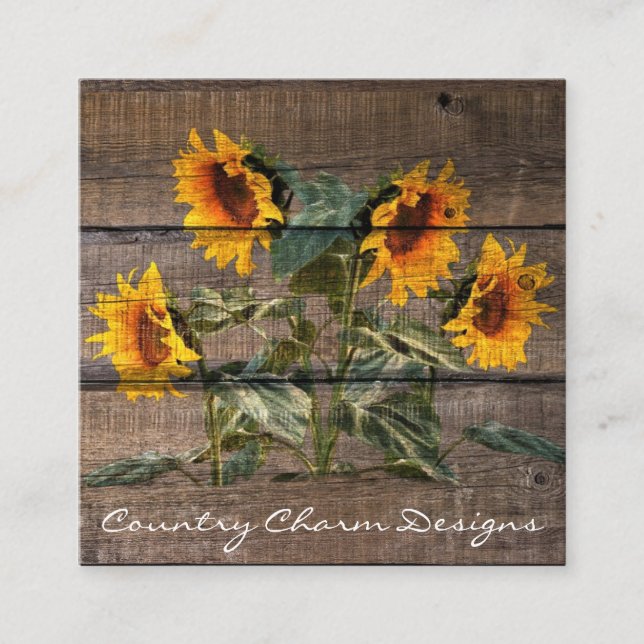 Carte De Visite Carré Rustic Barn Wood Sunflower (Devant)
