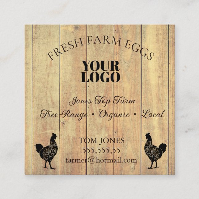 Carte De Visite Carré Rustic Chicken Egg Farmer Business Card | Poultry  (Devant)