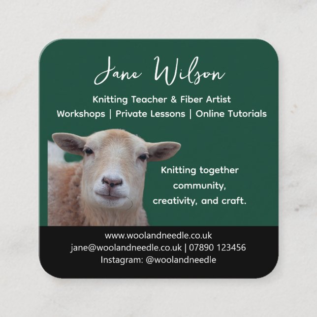 Carte De Visite Carré Rustic Knitting Teacher Business Card | Wool Yarn  (Devant)