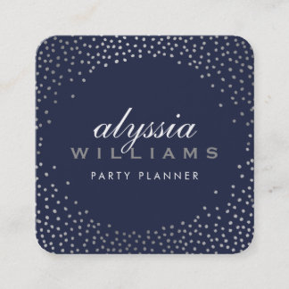 Carte De Visite Carré RUSTIC MINI CONFETTI mignon luxe marine bleu argen