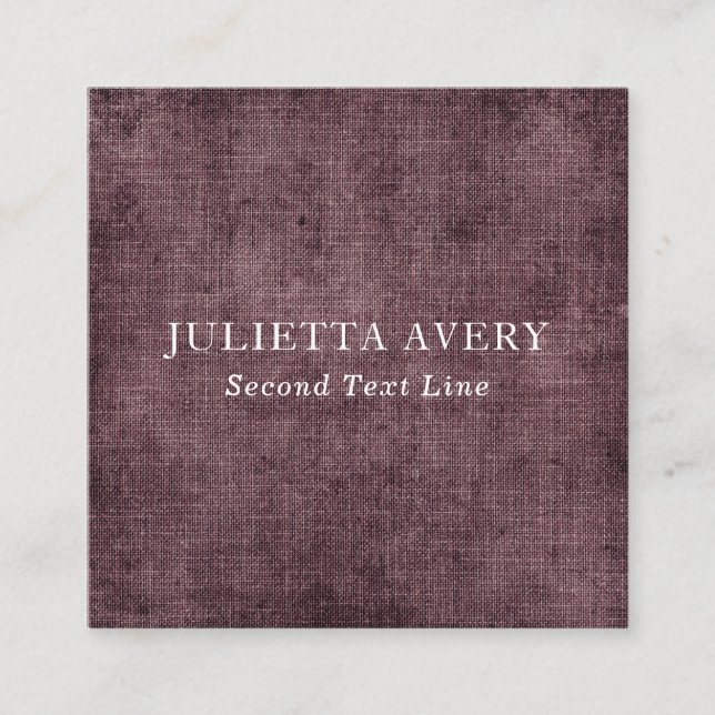 Carte De Visite Carré Rustique Purple Wine Linen Texture Professionnel (Devant)