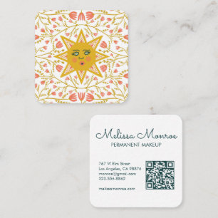 Carte De Visite Carré Sable & Vins à fleurs Elegant Boho QR Code