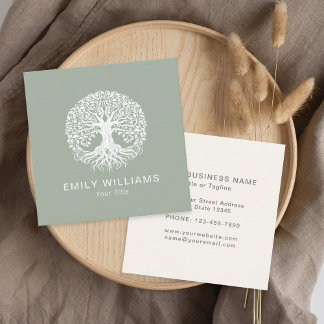 Carte De Visite Carré Sage Green Celtic Tree of Life Spirituel