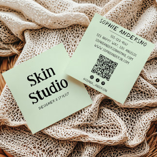 Carte De Visite Carré Sage Green Minimalist Skin Studio Qr Code